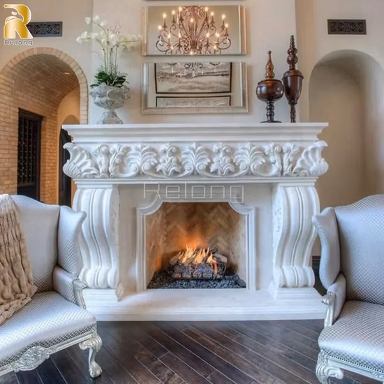Factory Price Natural Stone Mantel Hand Carved Home Marble Fireplace Surrounding Indoor Decoration for Sale