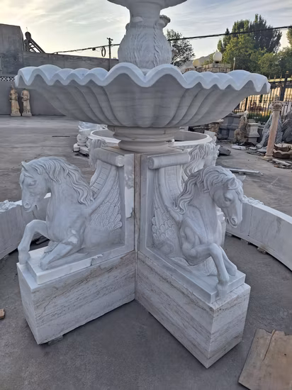 Outdoor Garden Decoration Large White Marble Stone Water Fountain with Horses