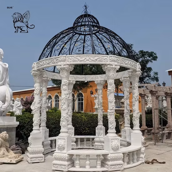Factory Custom Large Garden Luxury Natural Stone Pavilion White Marble Roman Column Gazebo