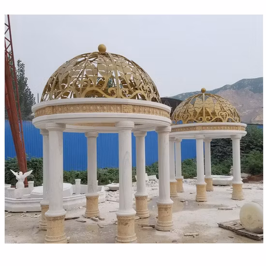 Granite Columns and Golden Closed Roof Stone Gazebo