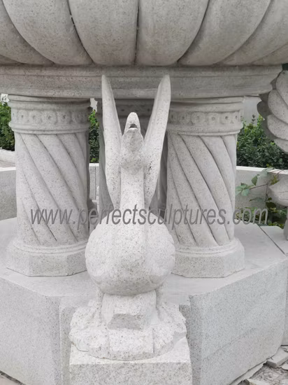 Garden Stone Marble Granite Water Fountain with Carved Column Swan Animal Sculpture (SY