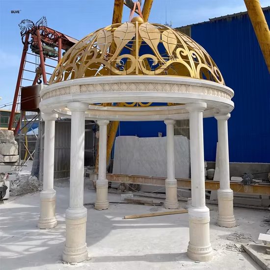 Factory Custom Large European Style Outdoor Hand Carved Solid Stone Pavilion Marble Women Gazebo
