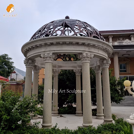 Garden Decoration Chinese Style Round Pavilion Natural Stone Green Marble Gazebo
