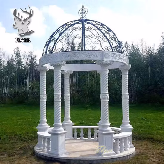 Outdoor Park Decoration Stone Products Hand Carving Natural Granite Stone Gazebo with Iron Dome