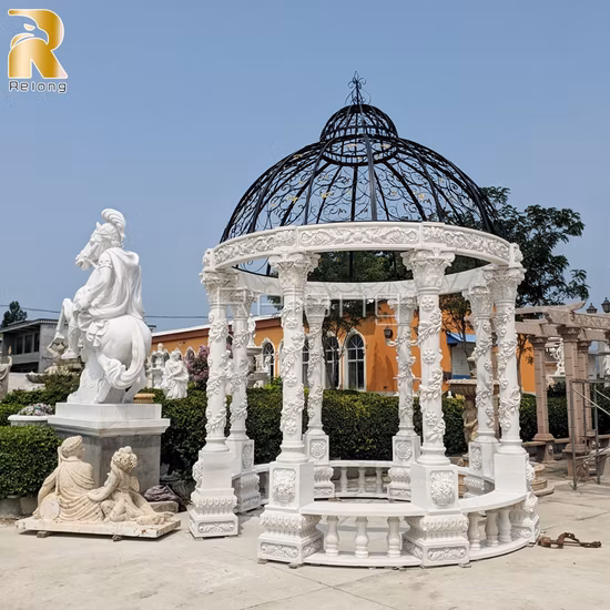 Natural Granite Pavilion Stone Gazebo with Gold Iron Top for Hotel