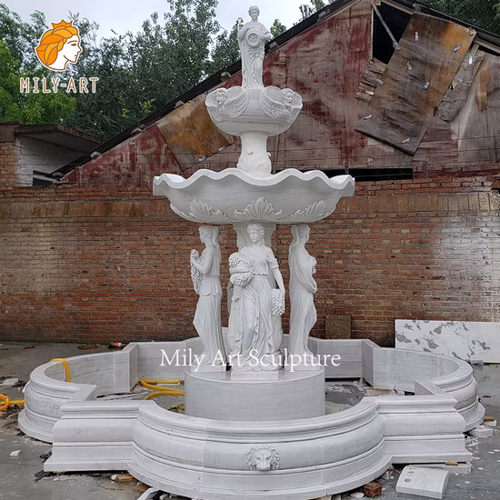 Natural Custom Classic Luxury Design Outdoor Hotel Tier Figure Woman Lady Hand Carved Marble Stone Water Fountain for Garden Decor