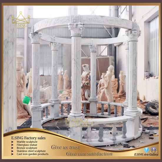 Hot Sale Rusty Yellow Granite Roman Column Gazebo Outdoor Granite Stone Gazebo with Metal Roof Garden Decoration Outdoor Gazebo