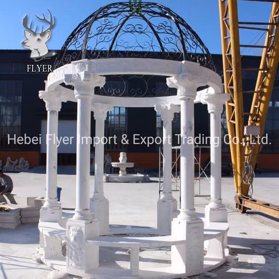 Outdoor Park Pavilion Garden Yellow Rust Granite Gazebo with Wrought Iron Dome and Shower Cover